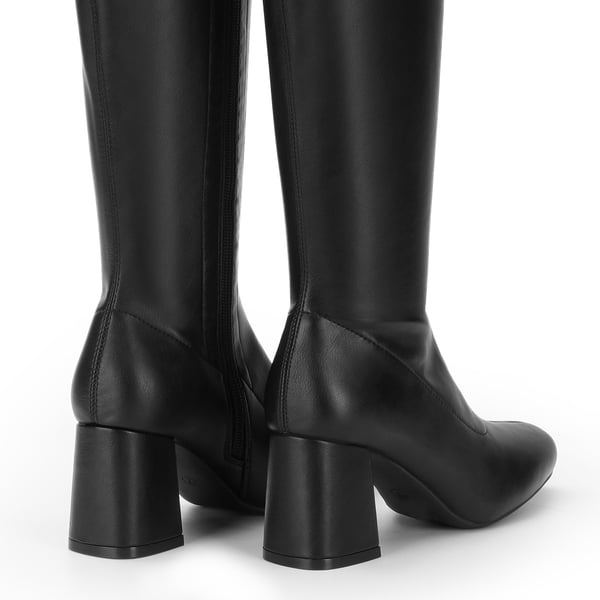 Desire Square Toe Chunky Knee High Gogo Boots - BLACK PU - 4